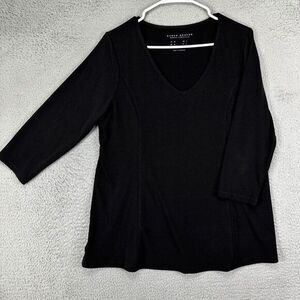 Susan Graver Blouse Shirt Womens Medium Black 3 Quarter Sleeve Top Casual Ladies